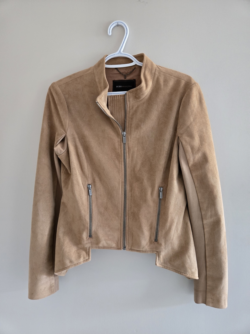 ⭐️ BCBGMaxAzria Tan Suede Moto Zip-Front Bomber Jacket - NEW